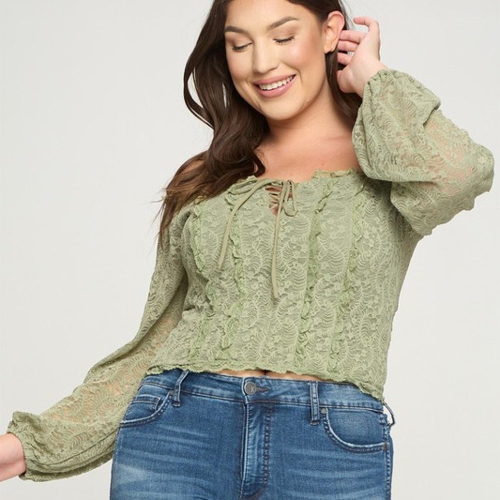talent PLUS Plus Size Off Shoulder Lace Top (Olive)